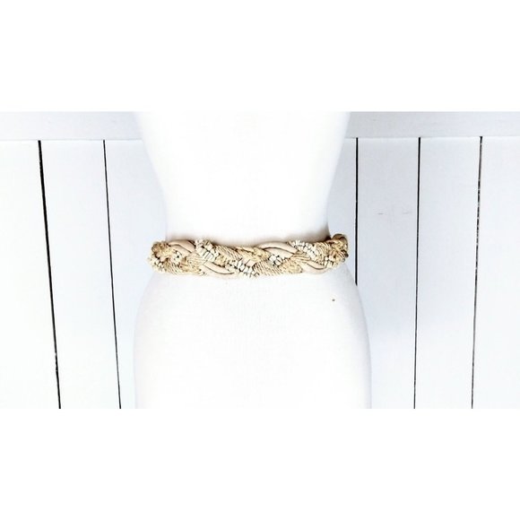 Accessories - Ivory braided stone beaded rope belt